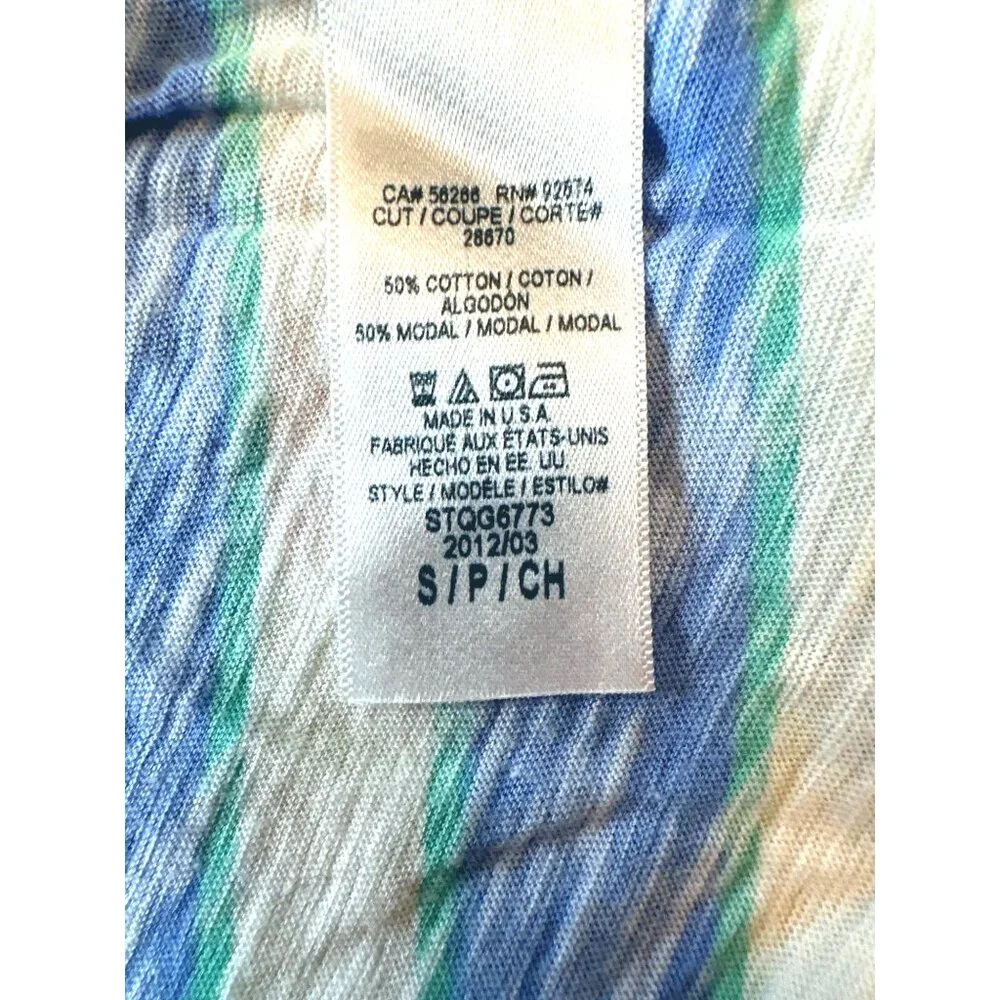 Splendid Cotton Modal Blend Striped Print Lightweight Blouse Blue Green White Sm - Picture 4 of 7